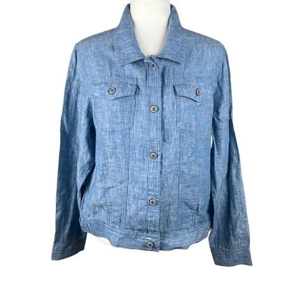 100% Linen Trucker Style Jacket L - Picture 1 of 16